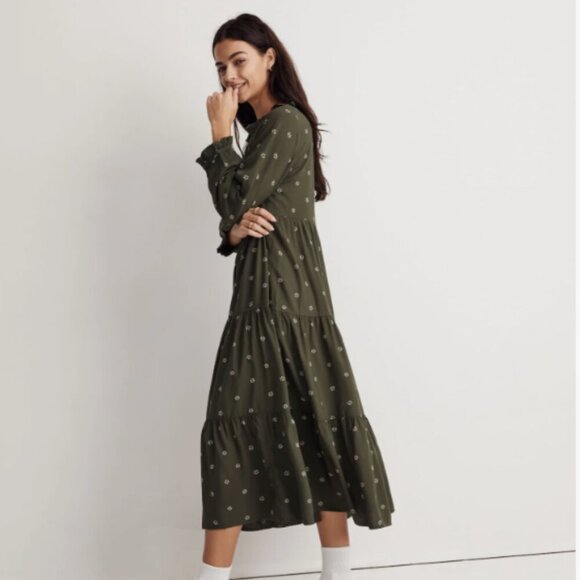 Madewell Tie-Neck Tiered Midi Dress in Stardot XXS - Picture 12 of 13